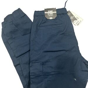 Jump Start Mens Navy Blue 4-Way Stretch Cargo Jogger Pants Size Small NWT